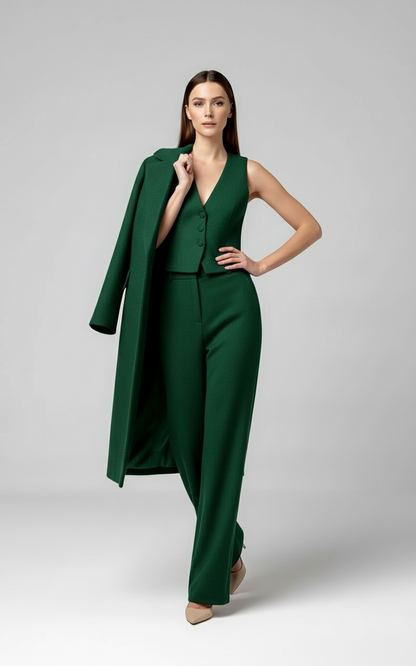 Crepe matching jacket top and pants three piece suit set