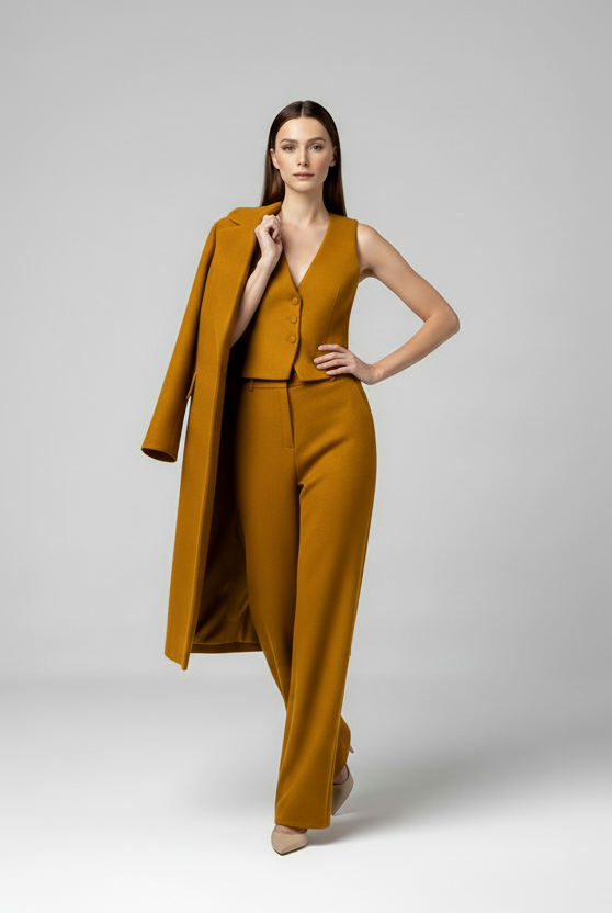 Crepe matching jacket top and pants three piece suit set