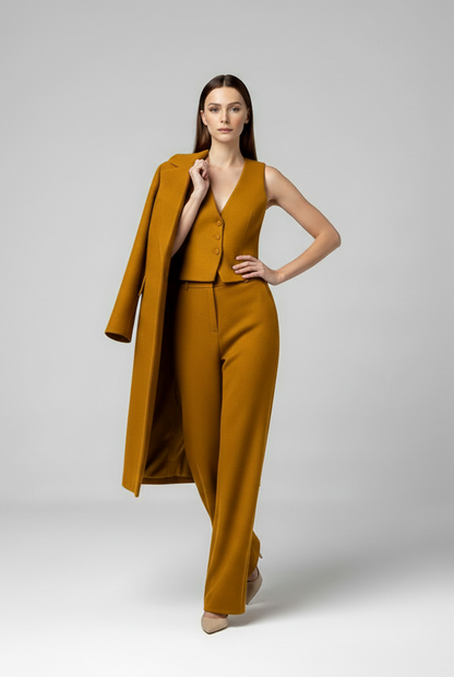 Crepe matching jacket top and pants three piece suit set