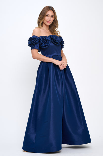 Blooming rose off shoulder taffeta gown