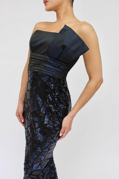 *Pre-Order strapless black and blue sequin mermaid gown