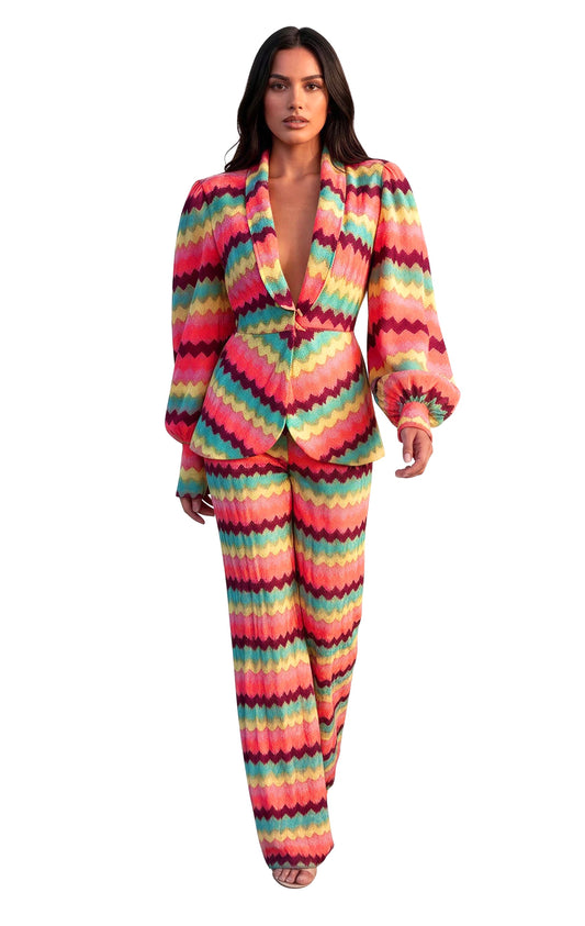 Missoni print crochet jacket and pants suit set