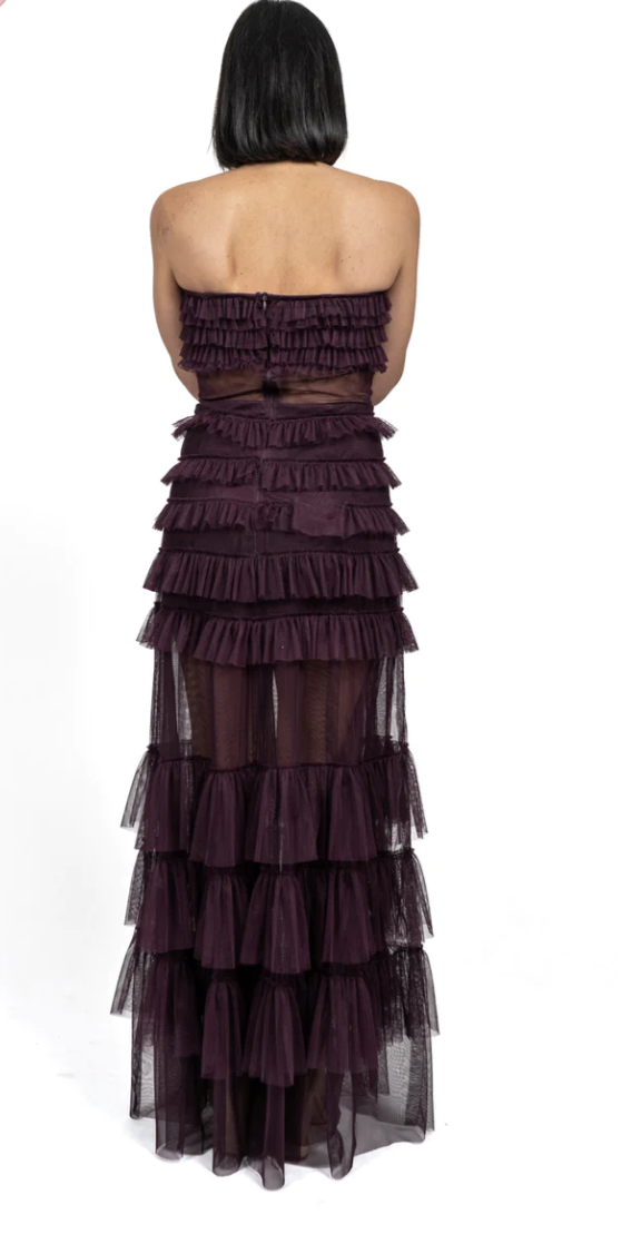 Strapless tulle tiered ruffle maxi dress Rubber Ducky Strapless tulle tiered ruffle maxi dress Rubber Ducky