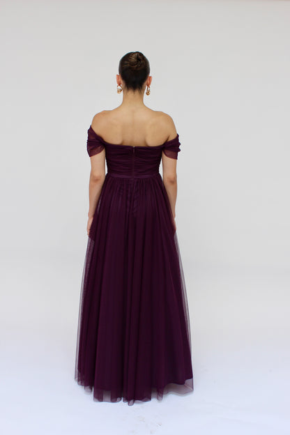 Majestic night off shoulder tulle gown