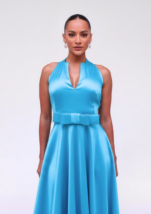 Delicate bow taffeta A-line midi dress
