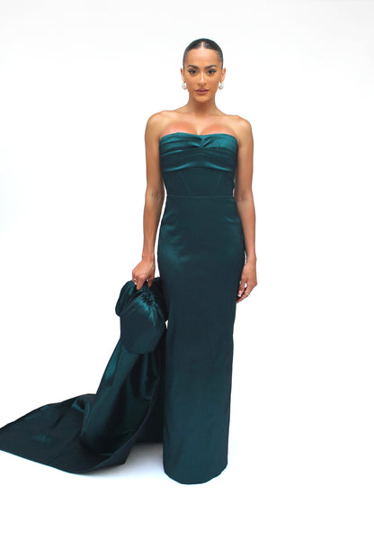 Special Entrance strapless taffeta gown with detachable cape