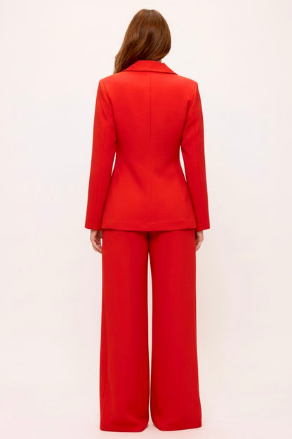 Textured crepe vest jacket and pants suit set