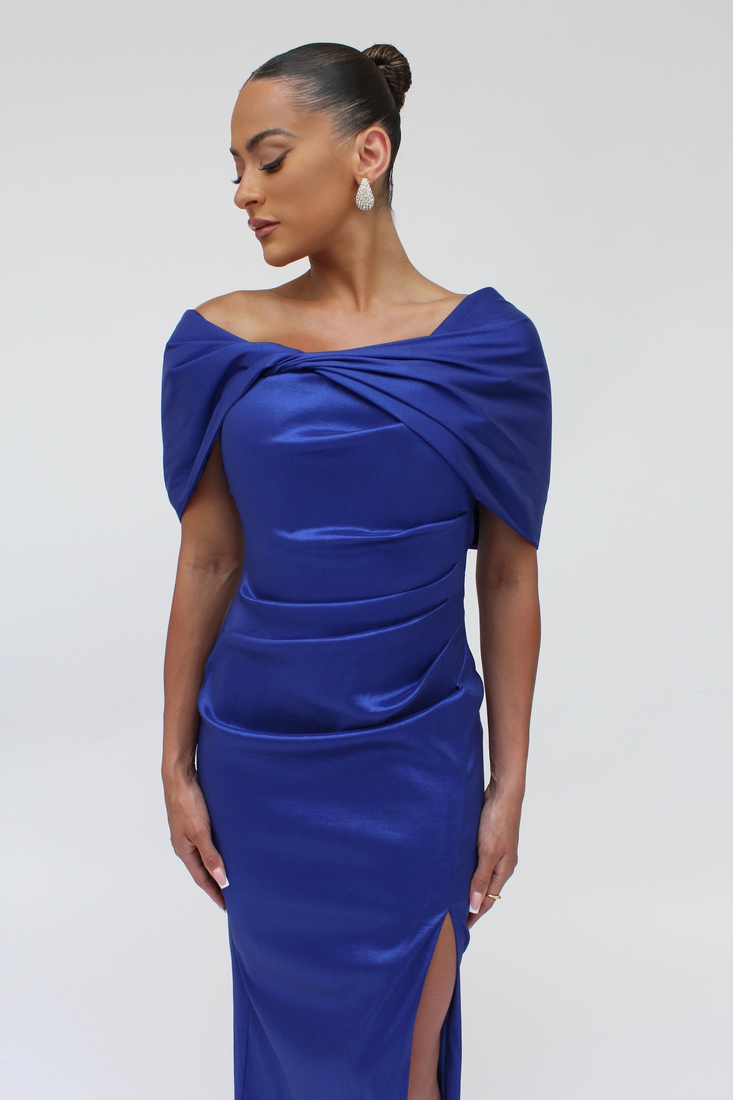 Good Evening off shoulder side slit gown