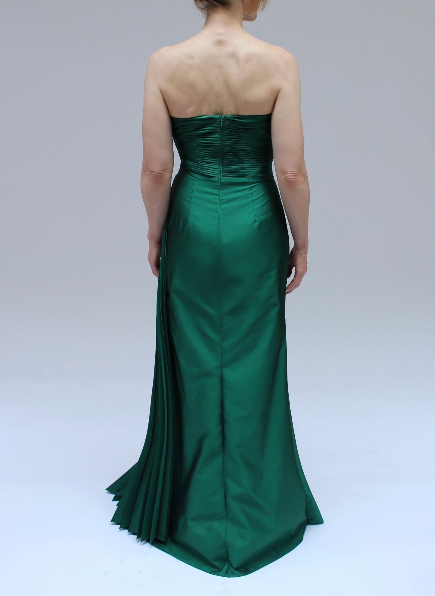 Victorian satin asymmetrical strapless knot detail side slit Ivanka gown