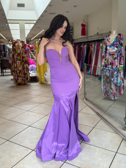 Strapless wired plunging side slit gown