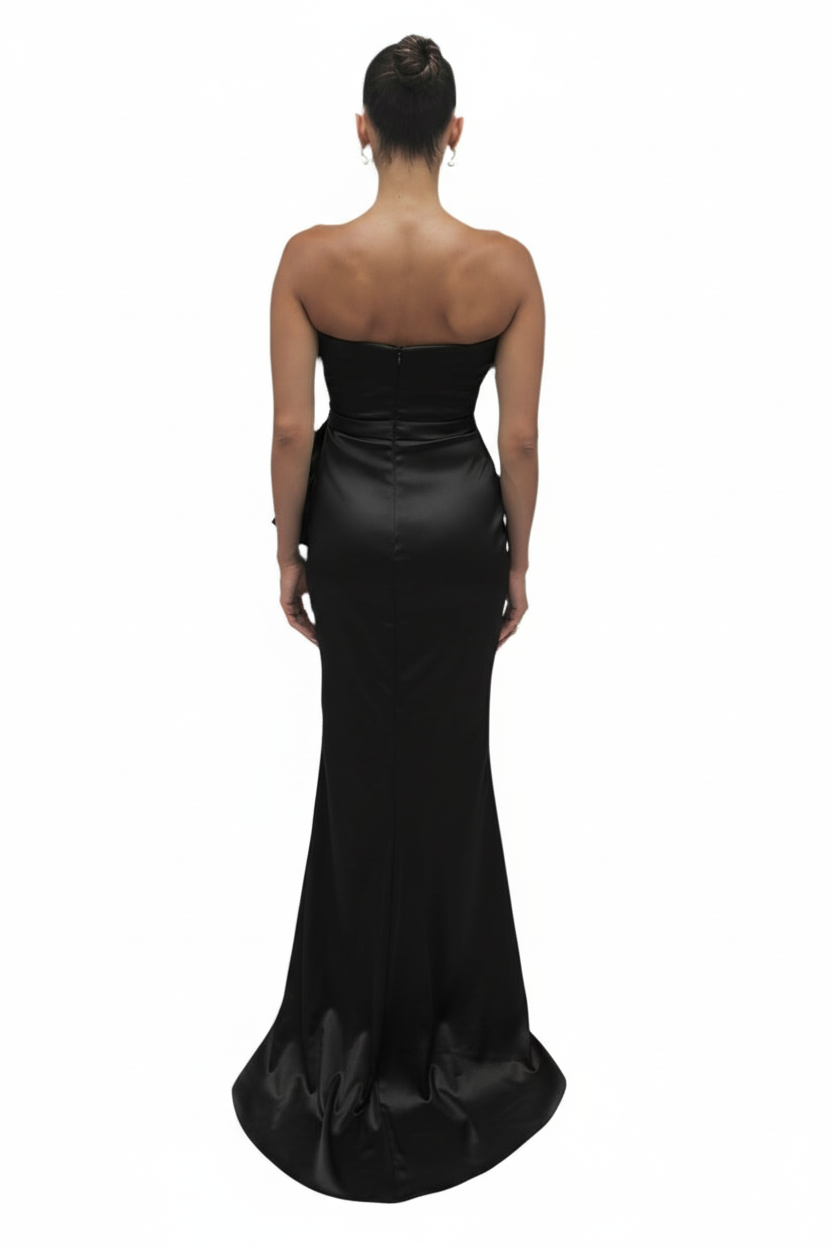 Strapless cascading drape gown