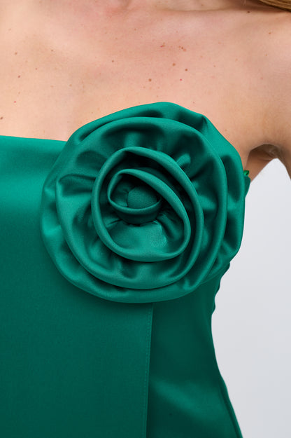 Rose wrap strapless stretchy satin maxi gown