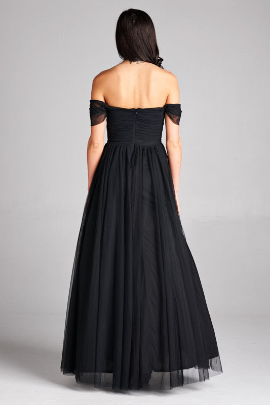 Majestic night off shoulder tulle gown