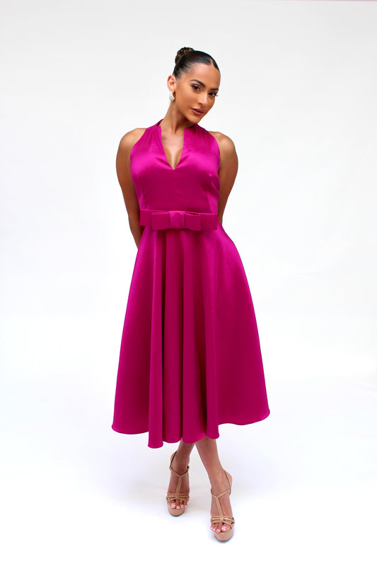 Delicate bow taffeta a-line midi dress