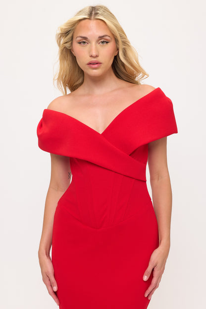 Off shoulder corset hourglass gown