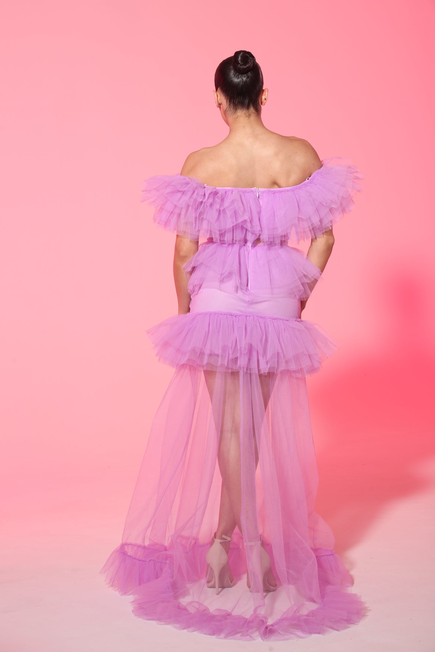 Force of Fash-fun off shoulder tulle tiered long dress