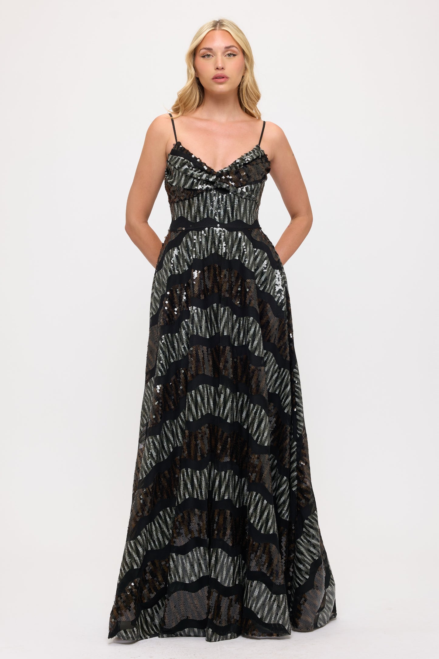 Spaghetti strap two-toned sequin gown