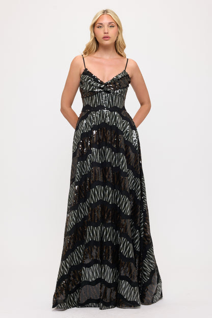 Spaghetti strap two-toned sequin gown