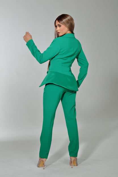 Monique flare peplum jacket and high waisted straight leg pants suit set