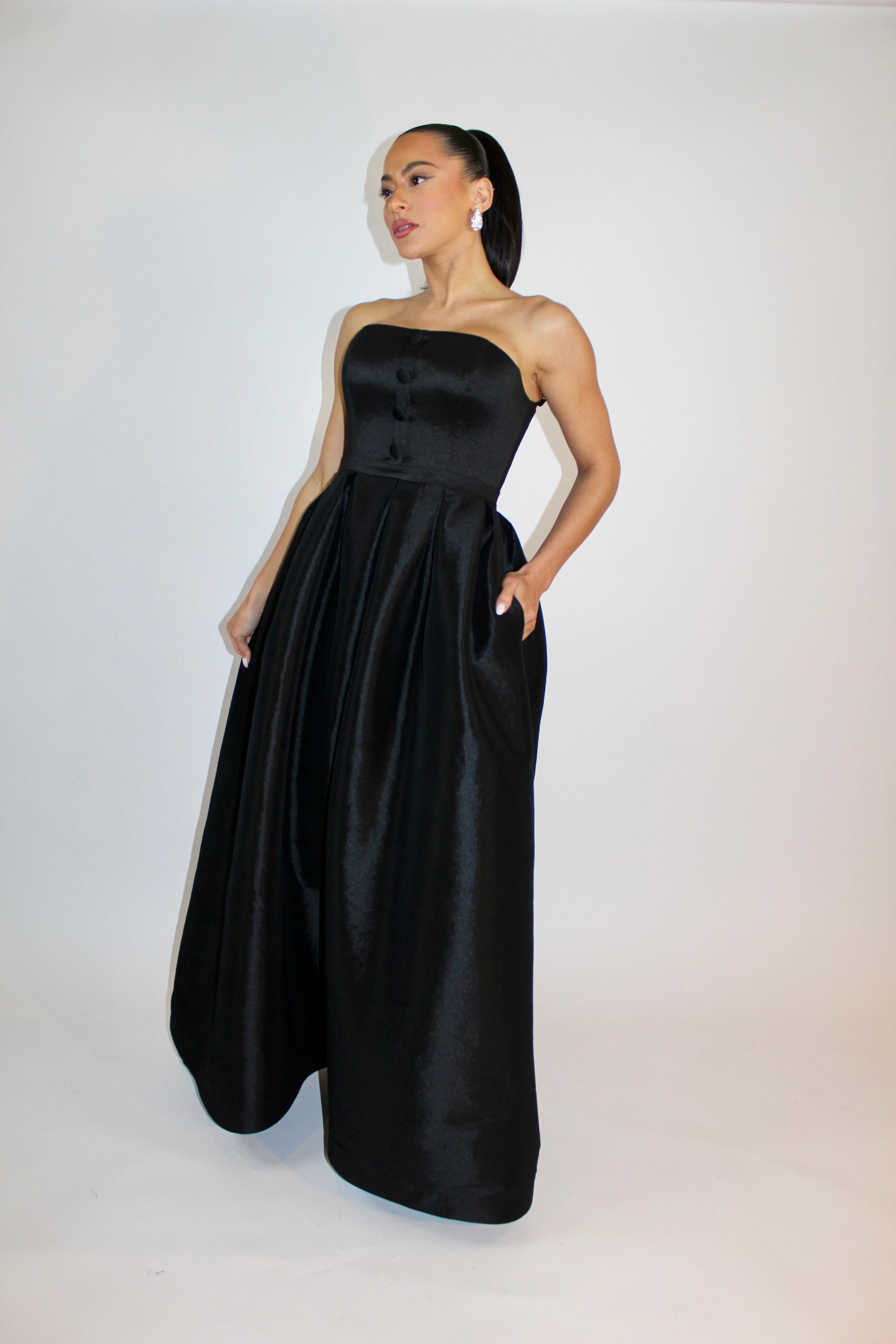 rubber corset dress Black Embellished Dress with Latex Corset XS