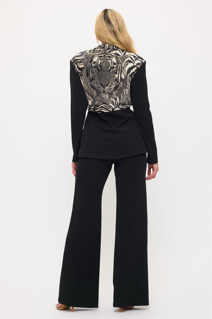Bold tiger print jacket and high waisted pants suit set