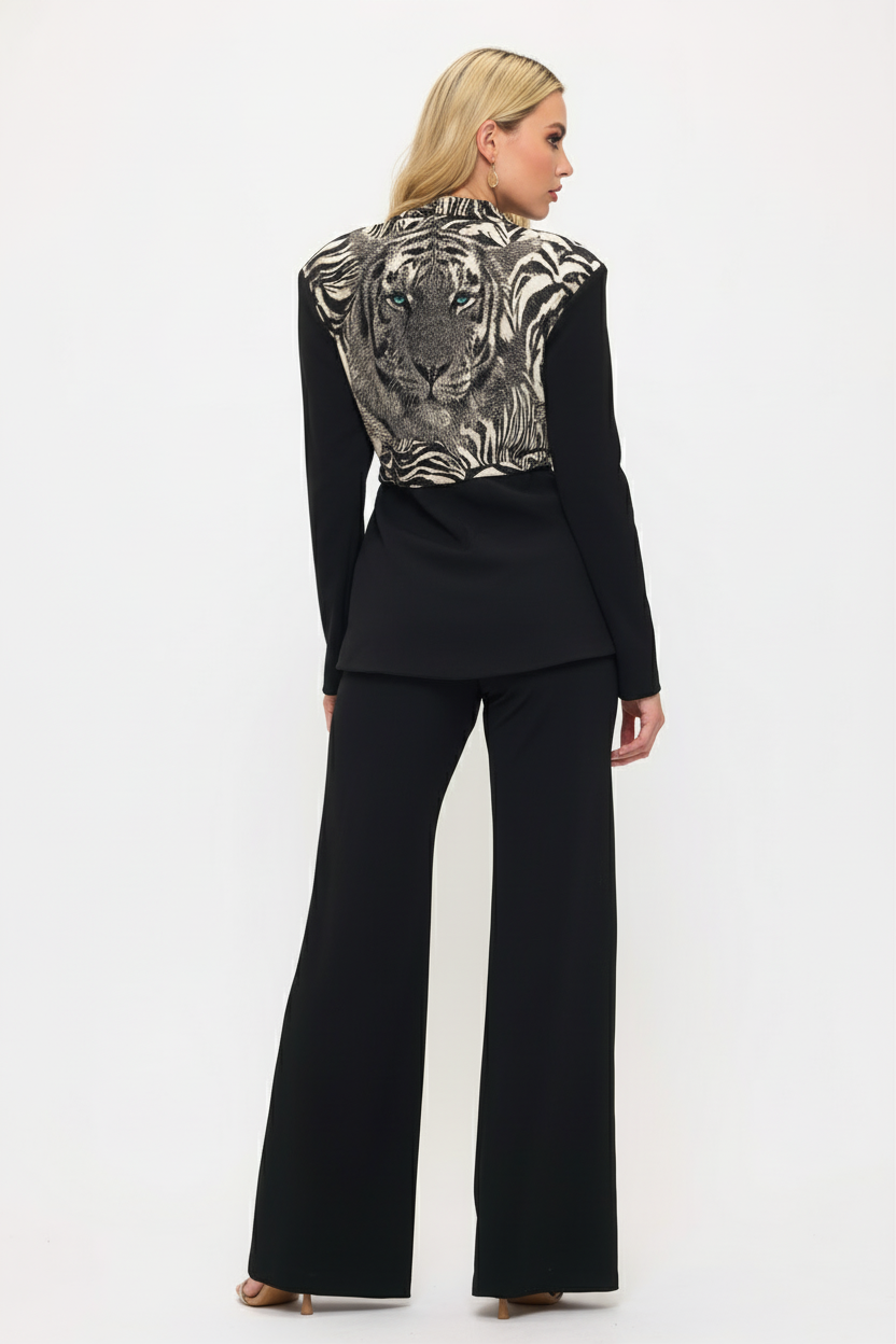 Bold tiger print jacket and high waisted pants suit set