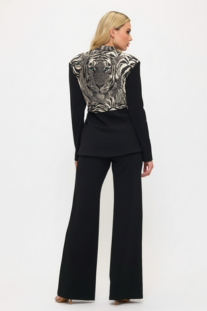 Bold tiger print jacket and high waisted pants suit set