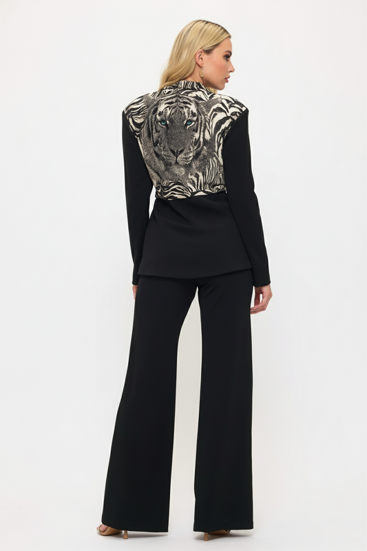 Bold tiger print jacket and high waisted pants suit set