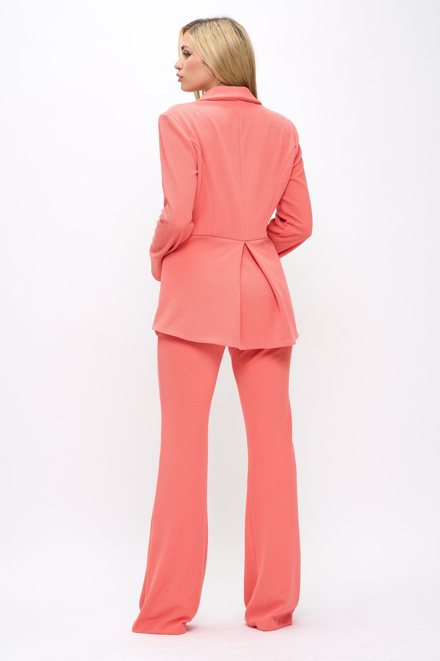 Textured crepe flare jacket and high waisted pants suit