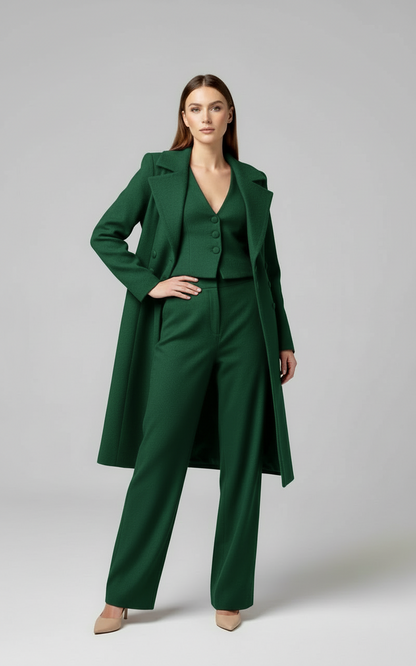 Crepe matching jacket top and pants three piece suit set