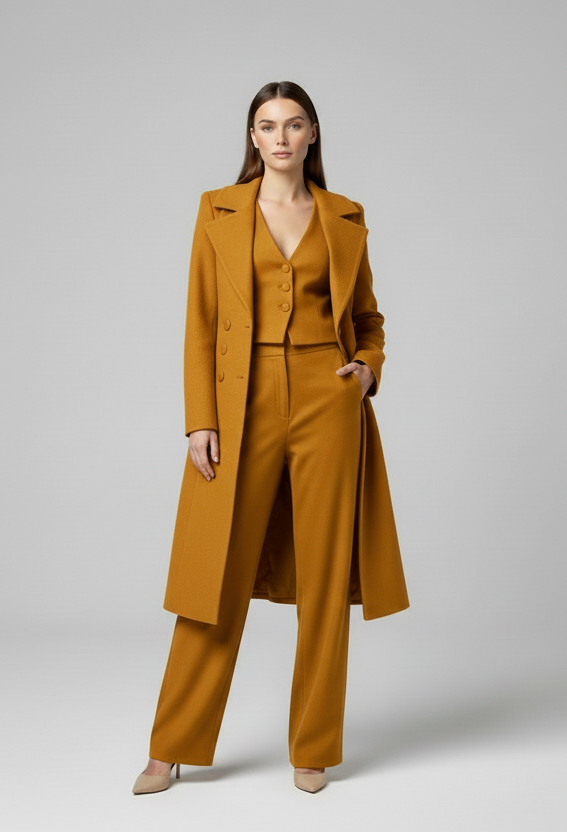 Crepe matching jacket top and pants three piece suit set