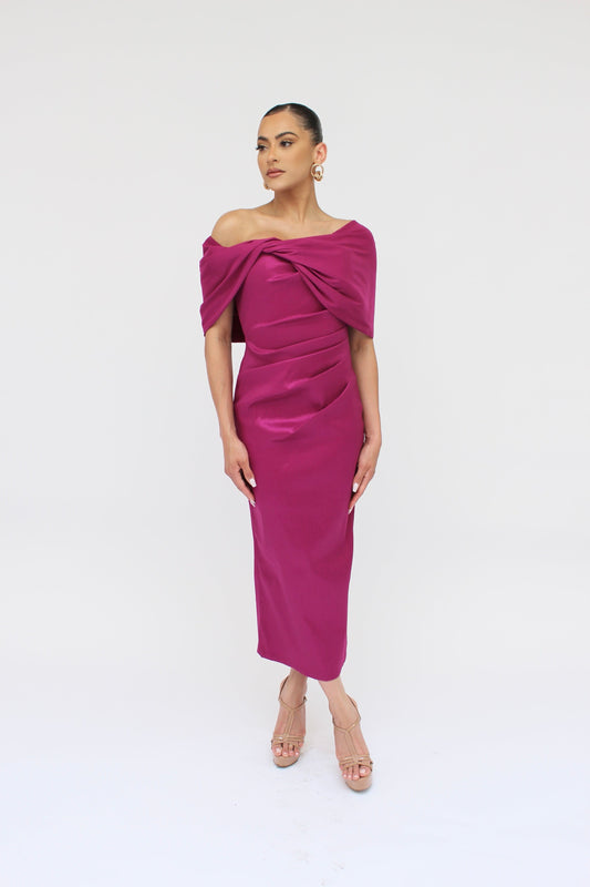 Off shoulder taffeta midi dress