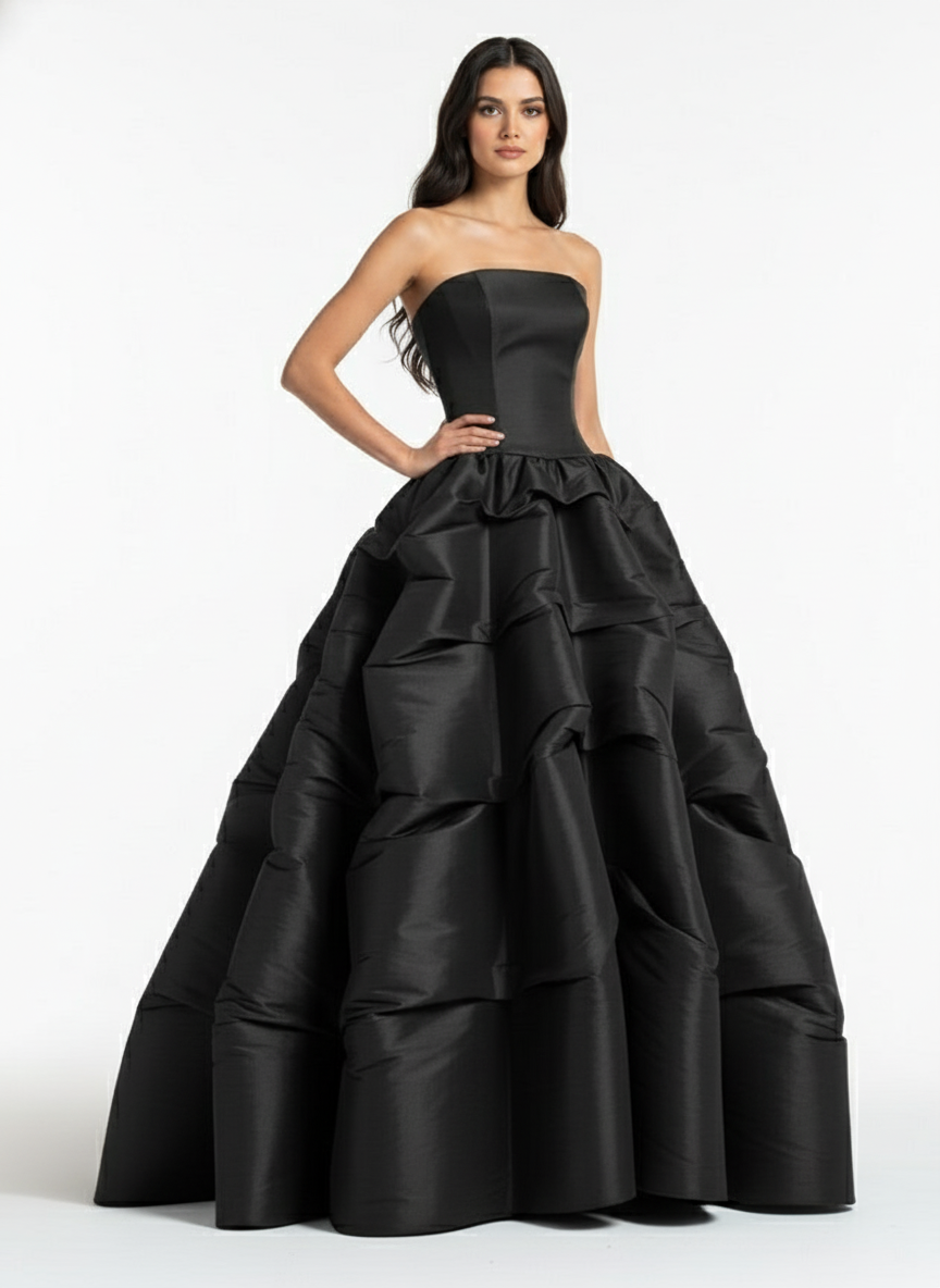*Pre-Order Strapless corset taffeta gathered cupcake ball gown