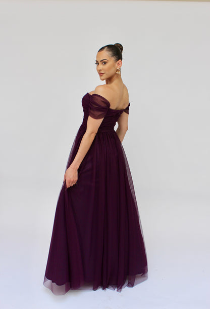 Majestic night off shoulder tulle gown