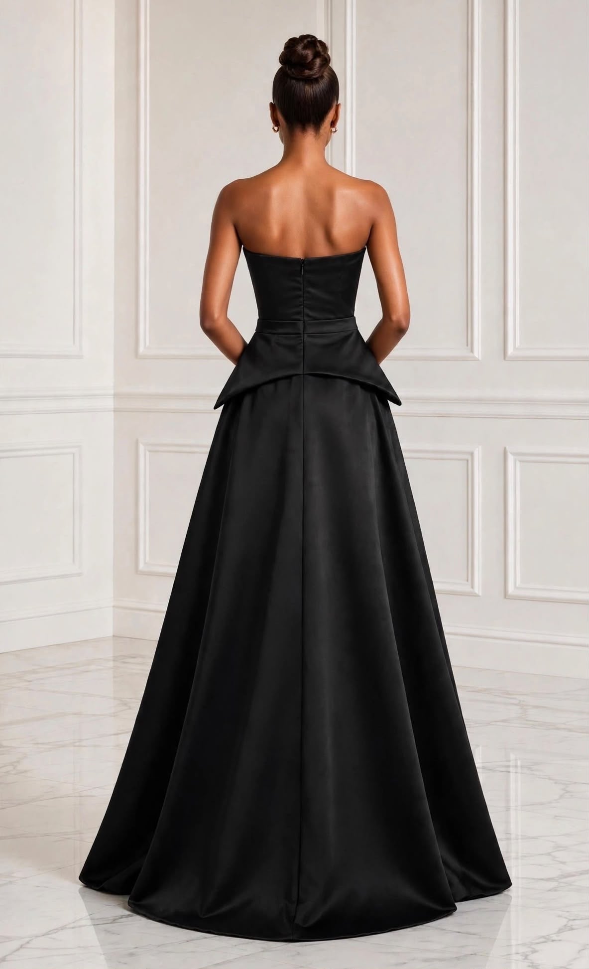 Exquisite asymmetrical taffeta strapless peplum gown