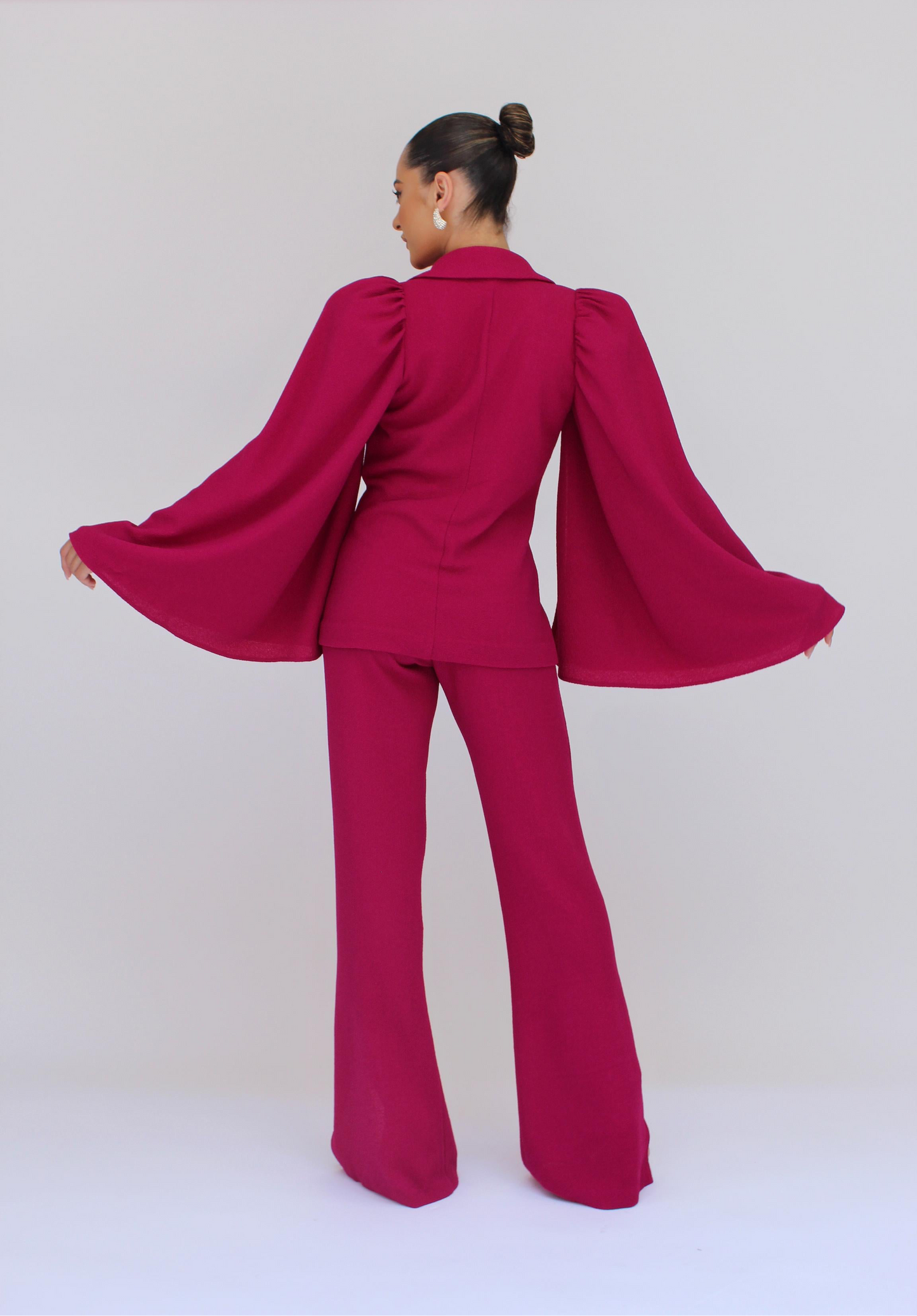 Made for Allure bell sleeve jacket and split pants suit set