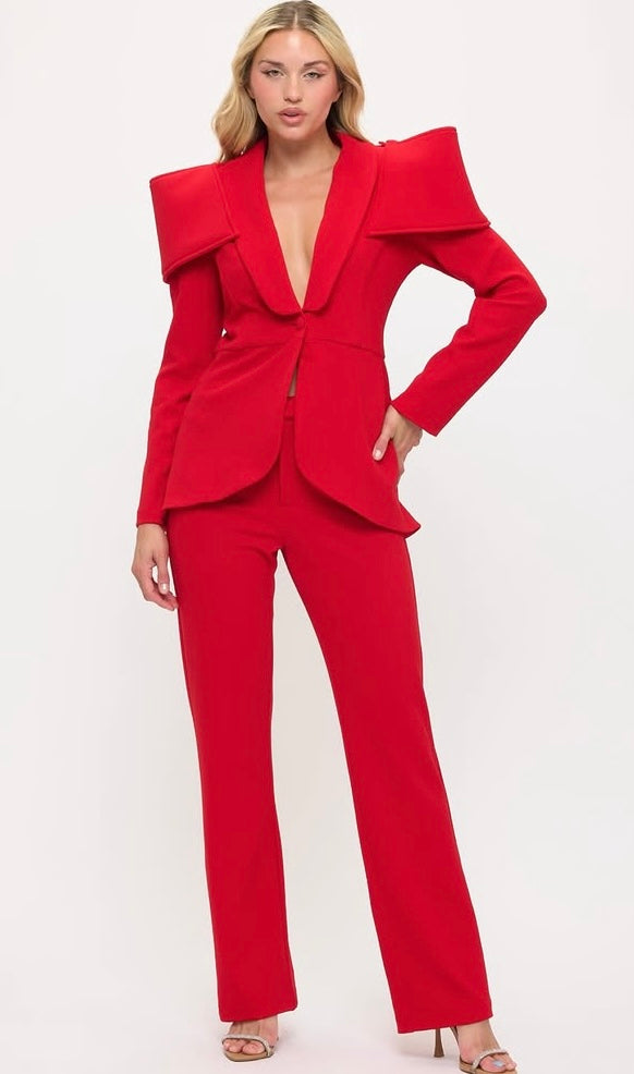 Sculpted shoulders power suit jacket and pants two-piece set
