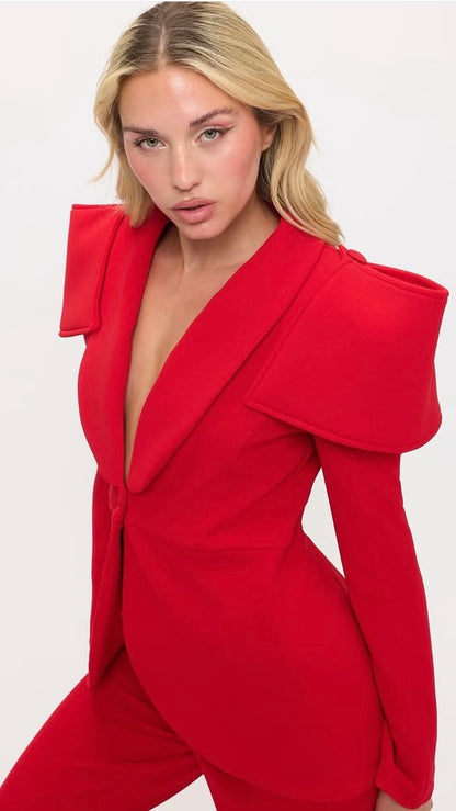 Sculpted shoulders power suit jacket and pants two-piece set