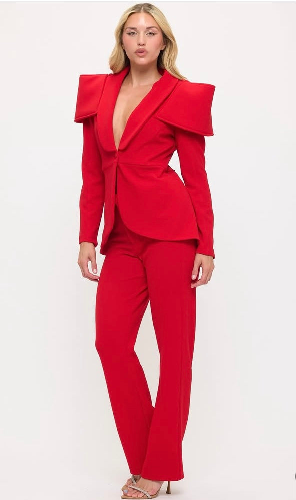 Sculpted shoulders power suit jacket and pants two-piece set