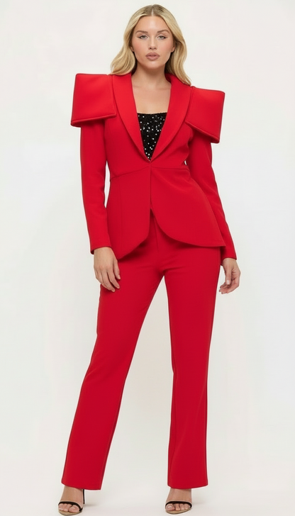 Sculpted shoulders power suit jacket and pants two-piece set