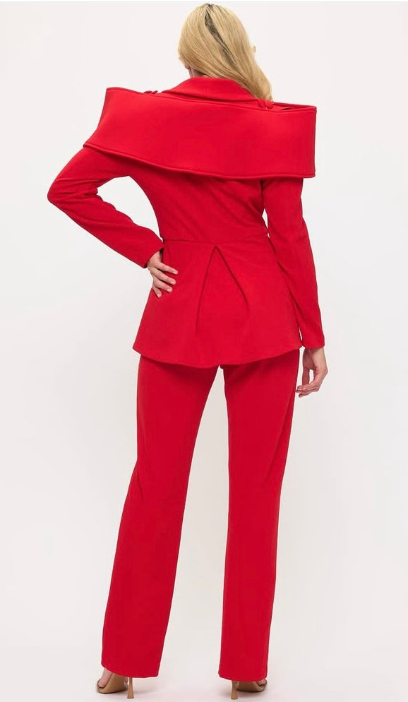 Sculpted shoulders power suit jacket and pants two-piece set