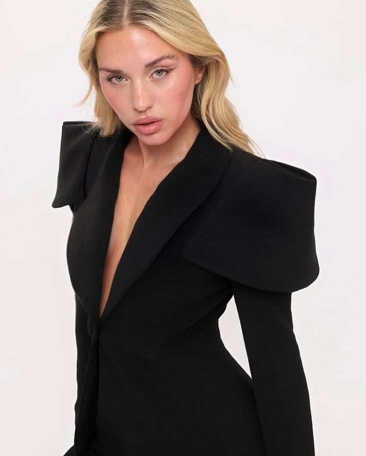 Sculpted shoulders power suit jacket and pants two-piece set