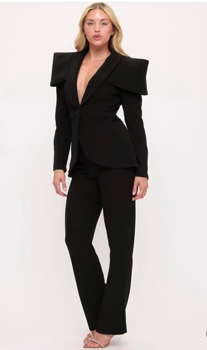Sculpted shoulders power suit jacket and pants two-piece set