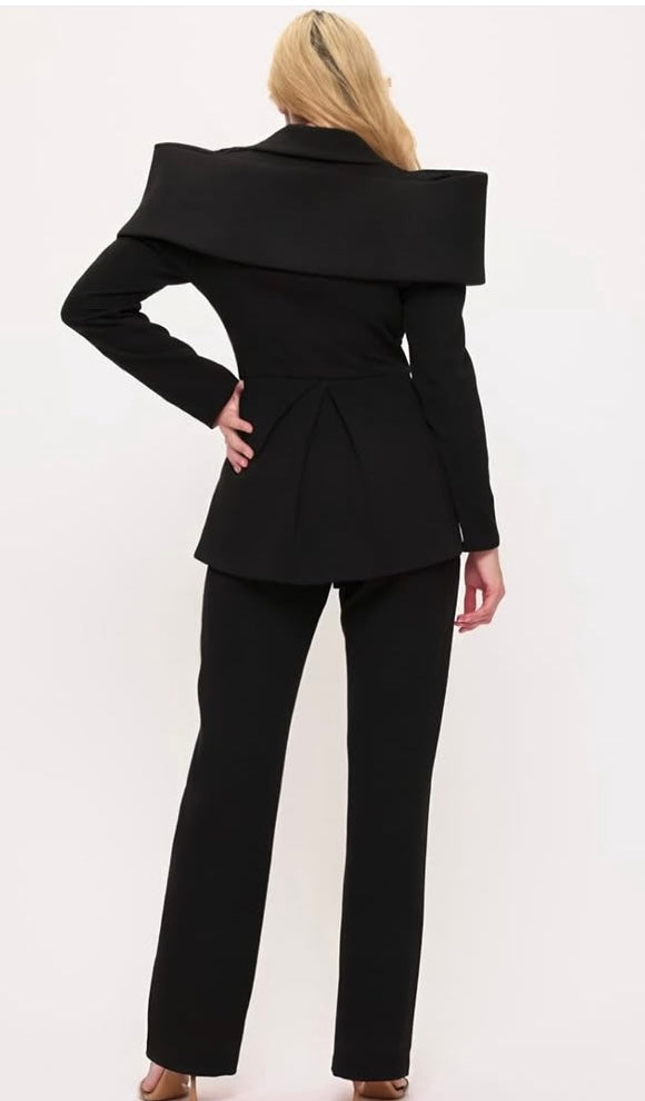 Sculpted shoulders power suit jacket and pants two-piece set