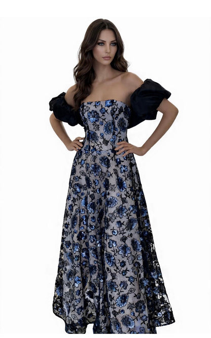Romantic floral lace overlay adorned with shimmering sequins