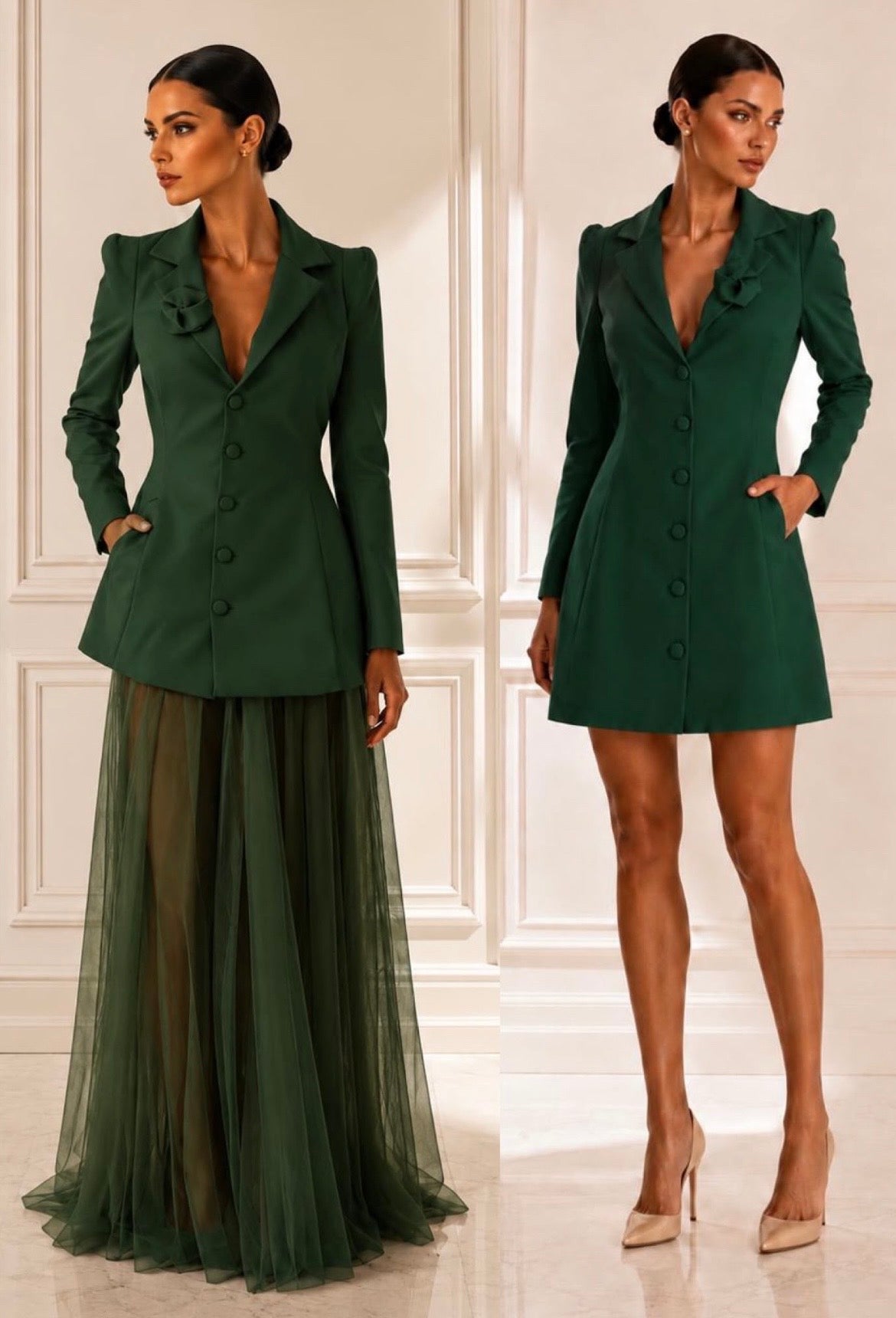 Exquisite stretch twill blazer dress & tulle skirt set