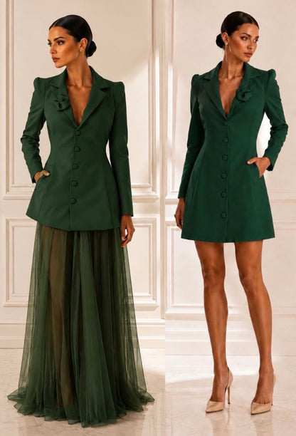 Exquisite stretch twill blazer dress & tulle skirt set