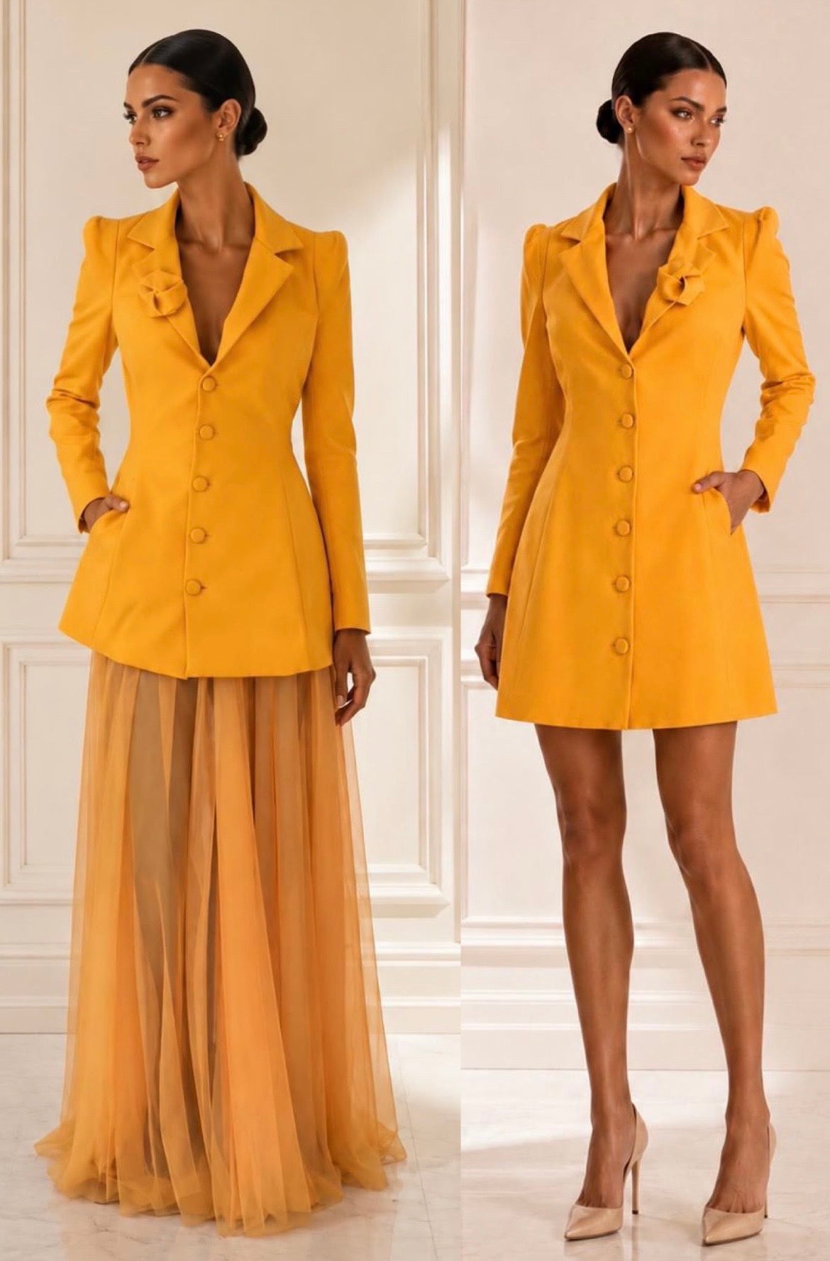 Exquisite stretch twill blazer dress & tulle skirt set