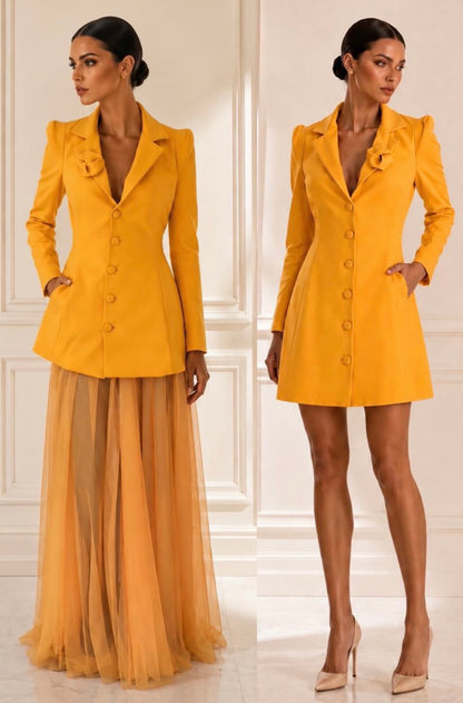 Exquisite stretch twill blazer dress & tulle skirt set
