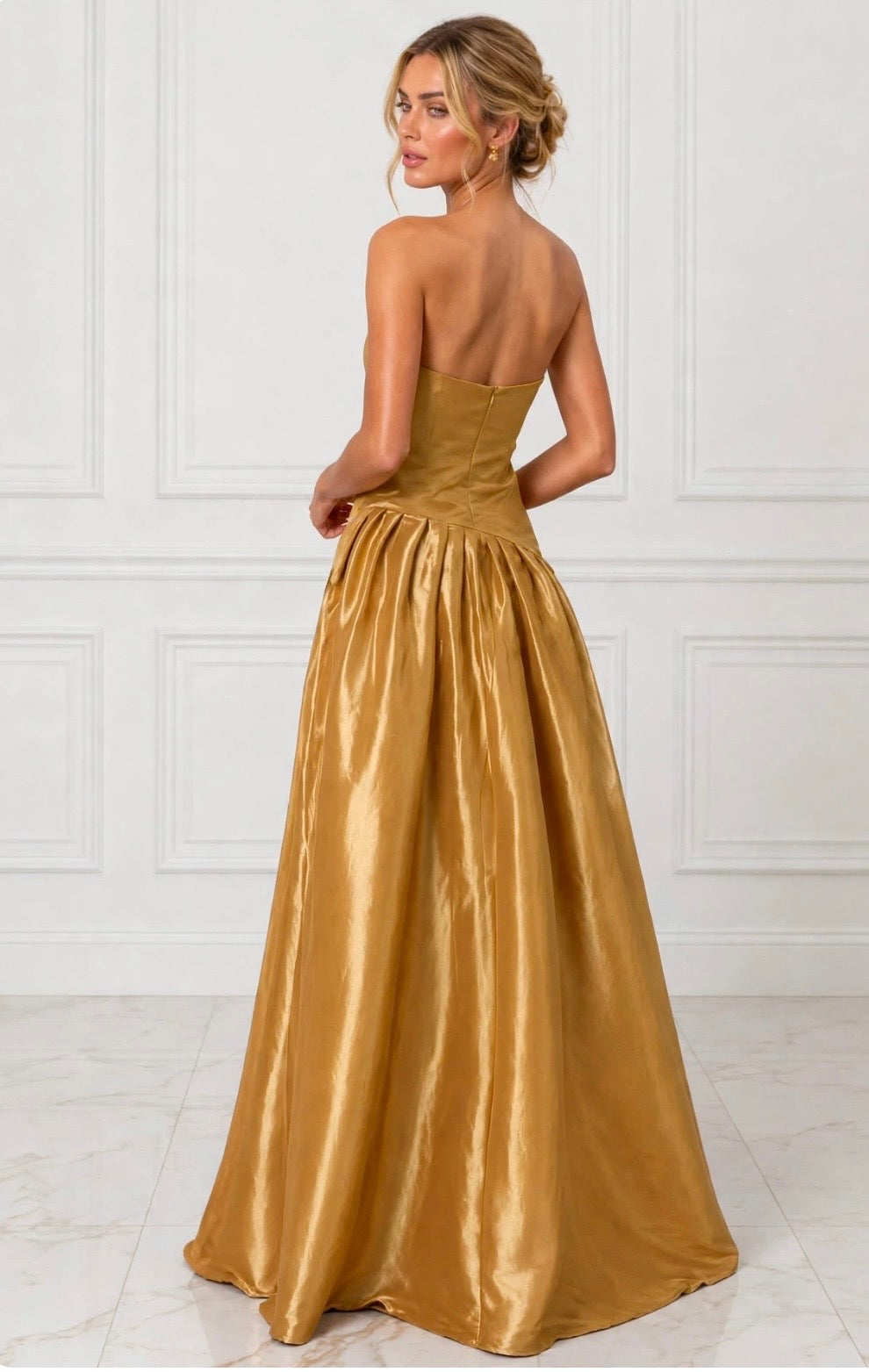 Luxurious taffeta strapless ruched front ball gown